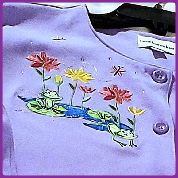 Lavender Embroidered Front Button Knit Blouse - Picture 7 of 12